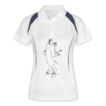 Lässiger Lachs mit Armen & Beinen - Lustig - Frauen Polo atmungsaktiv - Weiß/Navy - Vorne