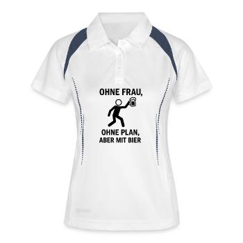 Ohne Frau, Ohne Plan, Bier - Frauen Polo atmungsaktiv - Weiß/Navy - Vorne