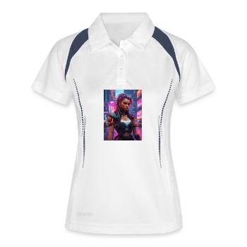 Neon Cyberfighter Stil - Frauen Polo atmungsaktiv - Weiß/Navy - Vorne
