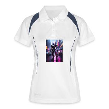 Neon Mecha in Stadtlichtern - Frauen Polo atmungsaktiv - Weiß/Navy - Vorne