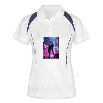 Cyberpunk-Operative in Neonstadt - Frauen Polo atmungsaktiv - Weiß/Navy - Vorne
