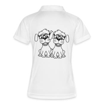 2 chiens nerd lunettes à monture de corne geek duo bretelles intelligentes - Polo respirant Femme - blanc/marine - Dos