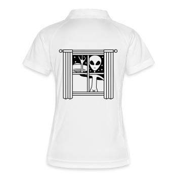 Alien Ufo Fenster nachts - Frauen Polo atmungsaktiv - Weiß/Navy - Hinten