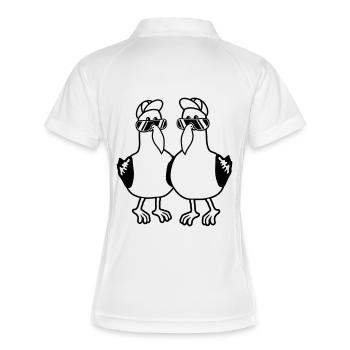 Freunde 2 Möwen Team - Frauen Polo atmungsaktiv - Weiß/Navy - Hinten