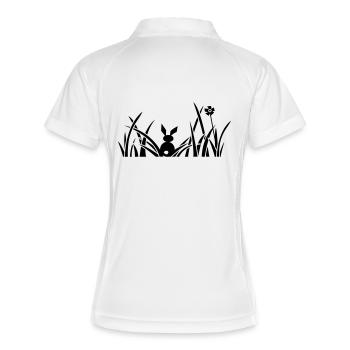Bunny, Lapin, lapin, prairie, fleurs, herbe, gazon - Polo respirant Femme - blanc/marine - Dos