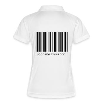 Barcode "scan me if you can" 2 - Frauen Polo atmungsaktiv - Weiß/Navy - Hinten