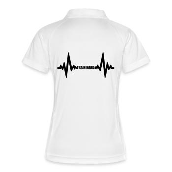 cool design puls frequenz herzschlag train hard te - Frauen Polo atmungsaktiv - Weiß/Navy - Hinten