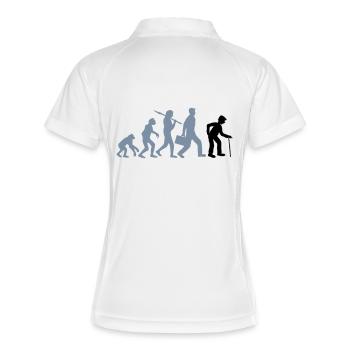 evolution affe stock hut gehen ruecken opa grossva - Frauen Polo atmungsaktiv - Weiß/Navy - Hinten
