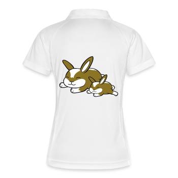 2 lapins dormant papa maman enfant mère couché fatigué - Polo respirant Femme - blanc/marine - Dos