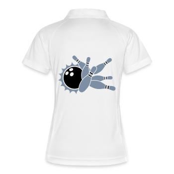 bowling schild schreiben strike text logo schwarz - Frauen Polo atmungsaktiv - Weiß/Navy - Hinten