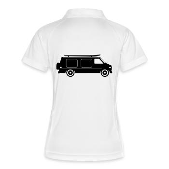 CAMPER BUS Wohnmobil Auto - Frauen Polo atmungsaktiv - Weiß/Navy - Hinten
