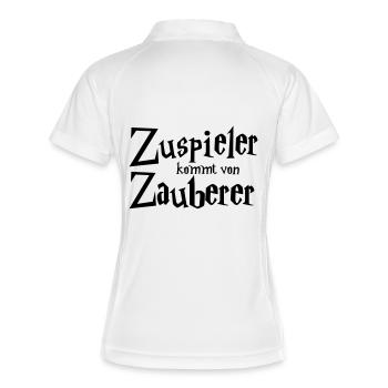 VolleyballFREAK Zuspieler Zauberer M - Frauen Polo atmungsaktiv - Weiß/Navy - Hinten