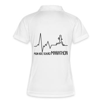 mein herz schlägt marathon - Frauen Polo atmungsaktiv - Weiß/Navy - Hinten