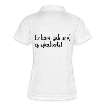 Er kam, sah und es eskalierte! - Frauen Polo atmungsaktiv - Weiß/Navy - Hinten