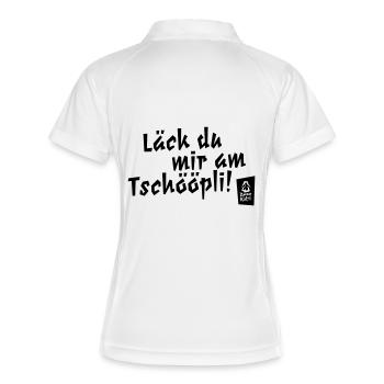 Läck du mir am Tschööpli! - Frauen Polo atmungsaktiv - Weiß/Navy - Hinten