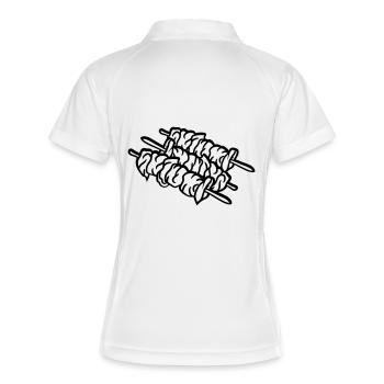 spieße grillspieß fleisch stab stäbchen grillen - Frauen Polo atmungsaktiv - Weiß/Navy - Hinten