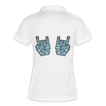 Nerd Geek Heavy Metal Rock Schaltkreise Handgeste - Frauen Polo atmungsaktiv - Weiß/Navy - Hinten