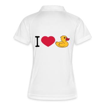liebe i love herz quietscheente gummiente badeente - Frauen Polo atmungsaktiv - Weiß/Navy - Hinten