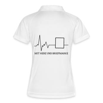 Mit Herz und Briefmarke - Frauen Polo atmungsaktiv - Weiß/Navy - Hinten