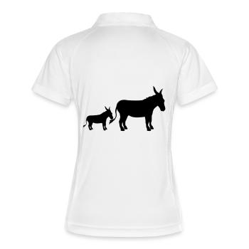 baby kind kleines junges familie mama papa esel pf - Frauen Polo atmungsaktiv - Weiß/Navy - Hinten
