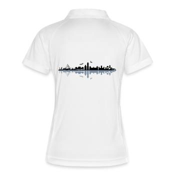 Skyline - Insel Rügen - Frauen Polo atmungsaktiv - Weiß/Navy - Hinten