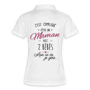maman avec 2 bébés - Polo respirant Femme - blanc/marine - Dos