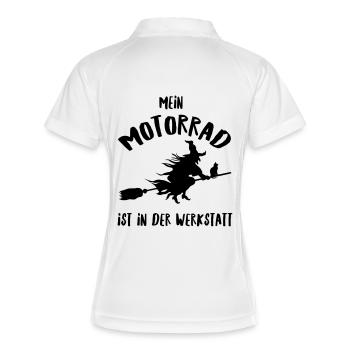 Hexe Motorrad Besen - Frauen Polo atmungsaktiv - Weiß/Navy - Hinten