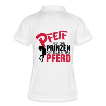 Pfeiff auf den Prinzen, ich nehm das Pferd - Frauen Polo atmungsaktiv - Weiß/Navy - Hinten