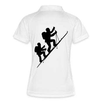 Zwei Skitourengeher am steilen Berghang - Frauen Polo atmungsaktiv - Weiß/Navy - Hinten