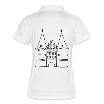 Holstentor Lübeck - Frauen Polo atmungsaktiv - Weiß/Navy - Hinten