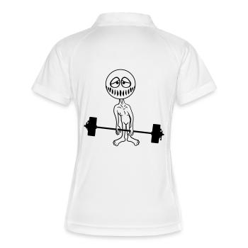 training gewicht heben bodybuilder fitness stark s - Frauen Polo atmungsaktiv - Weiß/Navy - Hinten