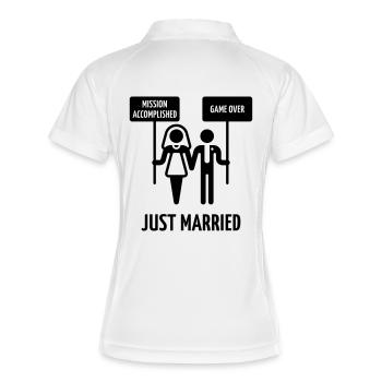 Just Married – Mission Accomplished – Game Over - Frauen Polo atmungsaktiv - Weiß/Navy - Hinten