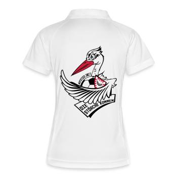 stork_mascot_white - Frauen Polo atmungsaktiv - Weiß/Navy - Hinten