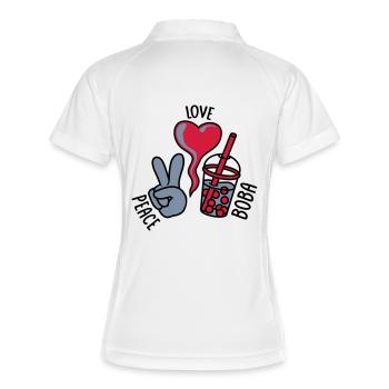 Motto Peace Love Boba - Frauen Polo atmungsaktiv - Weiß/Navy - Hinten