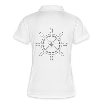 Schiffssteuerrad /Schiffsrad mit Himmelsrichtungen - Frauen Polo atmungsaktiv - Weiß/Navy - Hinten