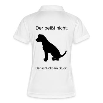 Der beißt nicht. Der schluckt am Stück! - Frauen Polo atmungsaktiv - Weiß/Navy - Hinten