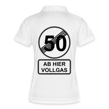 50. Geburtstag - Ab hier Vollgas Verkehrsschild - Frauen Polo atmungsaktiv - Weiß/Navy - Hinten