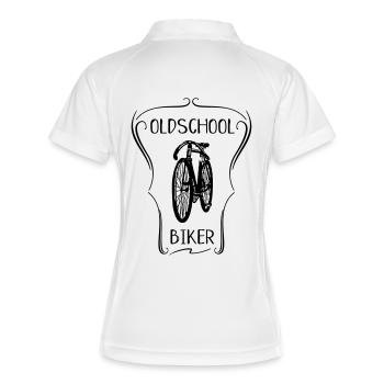 oldschool biker Fahrrad alt Drahtesel Geschenk - Frauen Polo atmungsaktiv - Weiß/Navy - Hinten