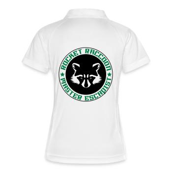 Rocket-Waschbär voll Logo - Frauen Polo atmungsaktiv - Weiß/Navy - Hinten