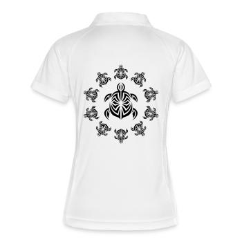 turtle_tribal_ring - Frauen Polo atmungsaktiv - Weiß/Navy - Hinten