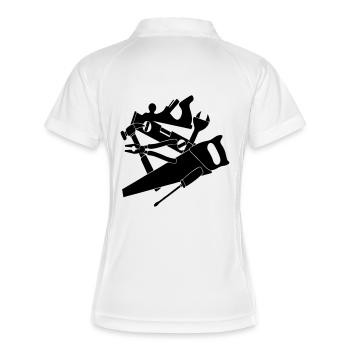 holz werkzeug tischler - Frauen Polo atmungsaktiv - Weiß/Navy - Hinten