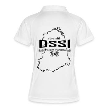 Vorsicht OSSI kontaktfreudig & erlebnissorientiert - Frauen Polo atmungsaktiv - Weiß/Navy - Hinten