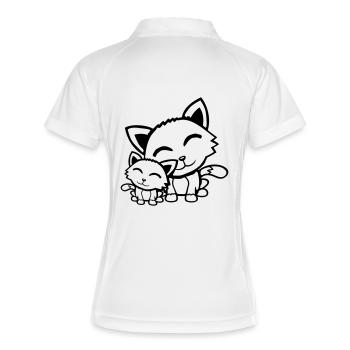Katze Kätzchen Kind Familie Mama Papa Mutter Vater - Frauen Polo atmungsaktiv - Weiß/Navy - Hinten