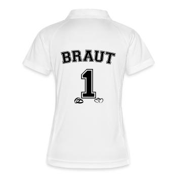 JGA Braut Tshirt - Frauen Polo atmungsaktiv - Weiß/Navy - Hinten