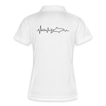 Herzschlag Hai Haifisch EKG Puls Haifischflosse - Frauen Polo atmungsaktiv - Weiß/Navy - Hinten