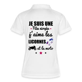 Fille simple licorne moto, motarde, cadeau licorne - Polo respirant Femme - blanc/marine - Dos