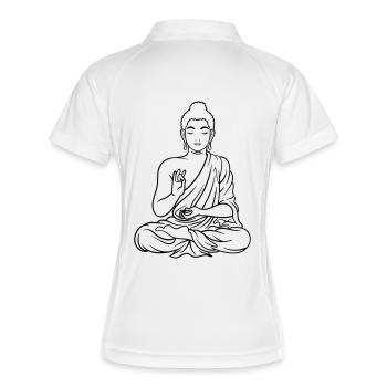 Buddha - Frauen Polo atmungsaktiv - Weiß/Navy - Hinten