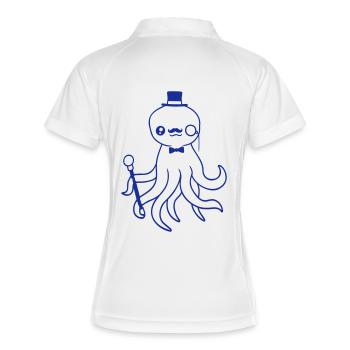Kraken Mr. Sir Zylinder Hut Monokel Brille reich - Frauen Polo atmungsaktiv - Weiß/Navy - Hinten