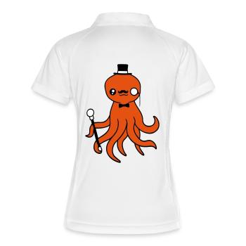 Kraken Mr. Sir Zylinder Hut Monokel Brille reich - Frauen Polo atmungsaktiv - Weiß/Navy - Hinten