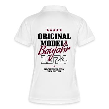 Baujahr 1974 - Frauen Polo atmungsaktiv - Weiß/Navy - Hinten